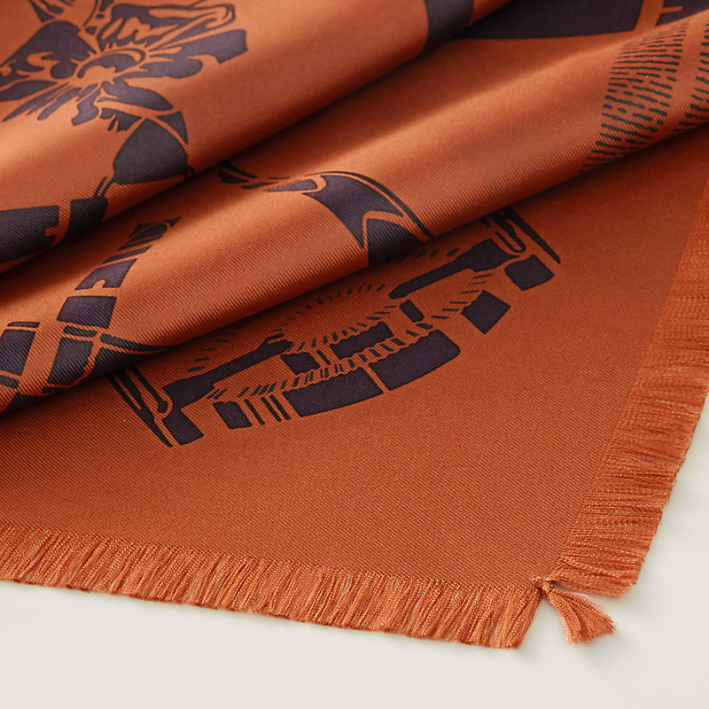 Grand Manege fringed scarf 80 - Beige | Hermès Canada